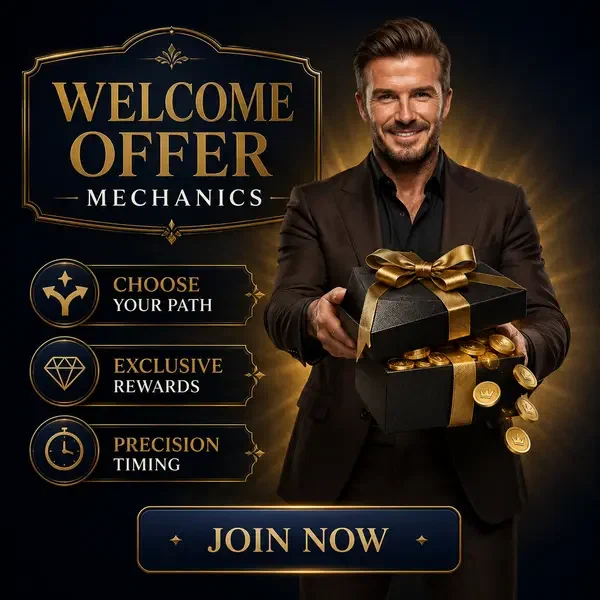 Giocatore VIP che presenta il regalo di benvenuto per le scommesse sportive sul palco elegante di Infinity Sports