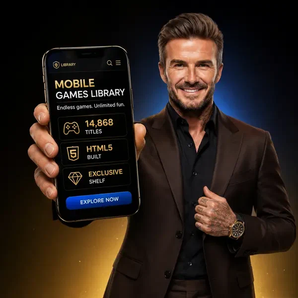 Il Timekeeper mostra l'app Libreria Giochi Mobile con 14.868 titoli su elegante smartphone