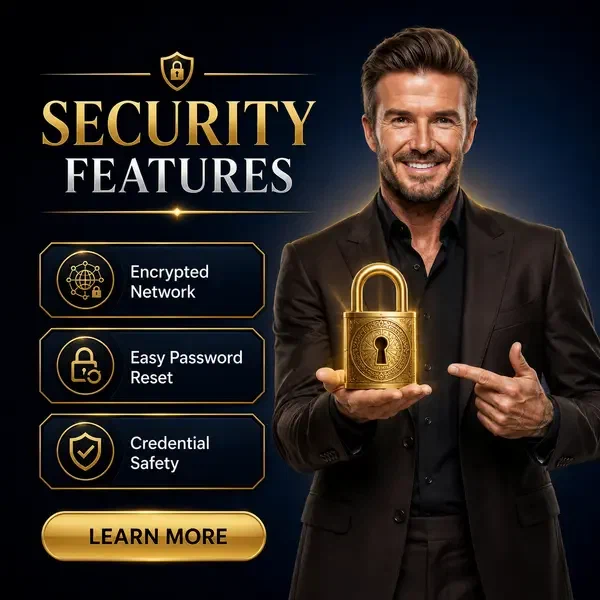 Esperto di sicurezza fiducioso che presenta lucchetto dorato presso il portale di login Funzionalità di Sicurezza e Recupero Password